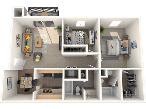 Floor plan for 2 beds, 2 baths, 1000 sqft